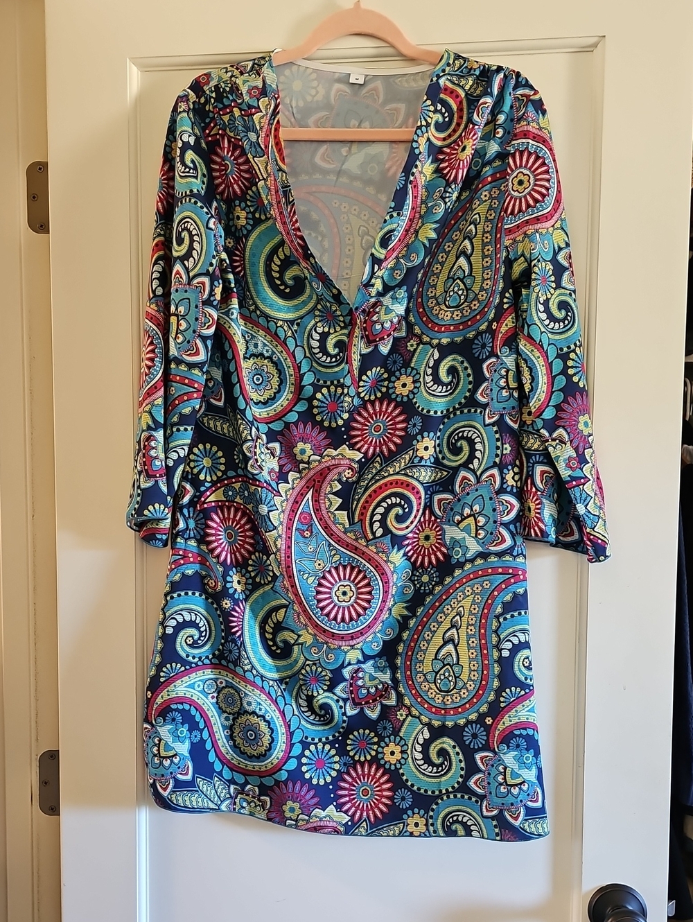 Source Unknown Blue Paisley Midi Dress with Pink & Green Accents